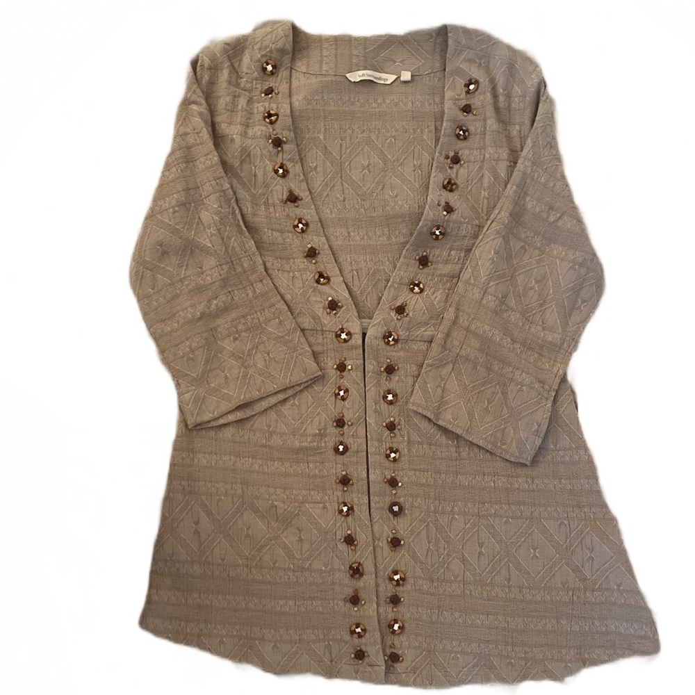 Soft Surroundings Crepe Sweater with Beaded Detail Size S
